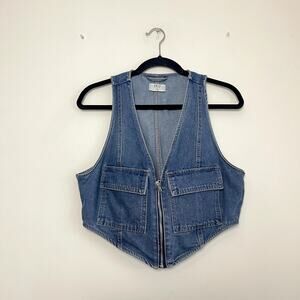 BBJ Los Angeles Y2K Cropped Denim Vest Western Streetwear Utility Sz L